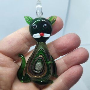 Large lampwork dichroic glass cat pendant